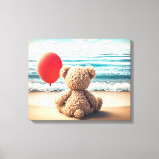 Teddy Bear mit Red Balloon Leinwanddruck (Vorderseite)