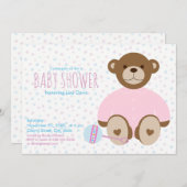 Teddy Bear mit rosa Babydusche Einladung (Vorne/Hinten)