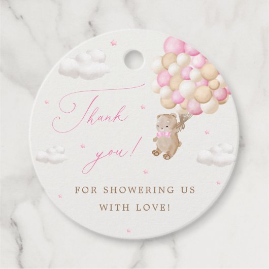 Teddy Bear mit rosa Balloons Danke Geschenkanhänger (Vorderseite)