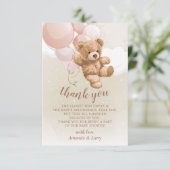 Teddy Bear mit rosa Balloons Danke Karte (Stehend Vorderseite)