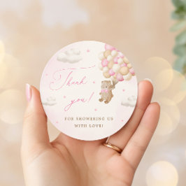 Teddy Bear mit rosa Balloons Danke Runder Aufkleber