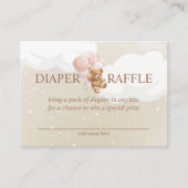 Teddy Bear mit rosa Balloons Diaper Raffekarte Begleitkarte (Vorderseite)