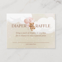 Teddy Bear mit rosa Balloons Diaper Raffekarte