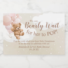 Teddy Bear mit rosa Balloons Mini Sparkling Wein Schaumweinetikett