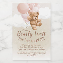Teddy Bear mit rosa Balloons Mini Weinlabel Weinetikett
