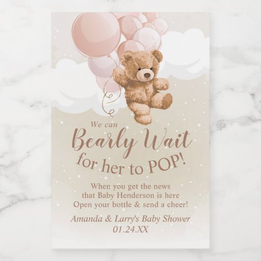 Teddy Bear mit rosa Balloons Mini Weinlabel Weinetikett (Einzelnes Label)