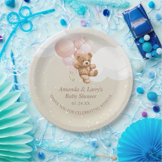 Teddy Bear mit rosa Balloons Papier Teller (Party)