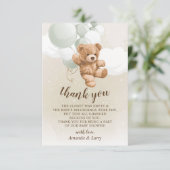Teddy Bear mit Sage Balloons Danke Karte (Stehend Vorderseite)