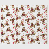 Teddy Bear mit Santa Claus Hat Pattern Holiday Geschenkpapier (Flach)