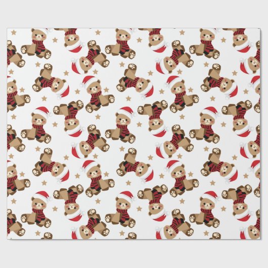Teddy Bear mit Santa Claus Hat Pattern Holiday Geschenkpapier (Flach)