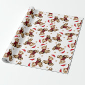 Teddy Bear mit Santa Claus Hat Pattern Holiday Geschenkpapier (Ungerollt)