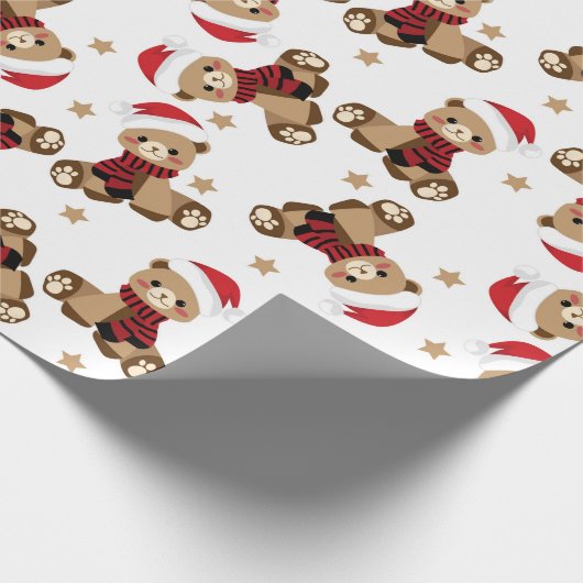 Teddy Bear mit Santa Claus Hat Pattern Holiday Geschenkpapier (Ecke)
