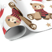 Teddy Bear mit Santa Claus Hat Pattern Holiday Geschenkpapier (Rolleneckpunkt)