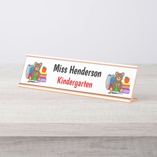 Teddy Bear mit Schulbedarf für Lehrer  Schreibtischnamensplakette (Vorderseite )