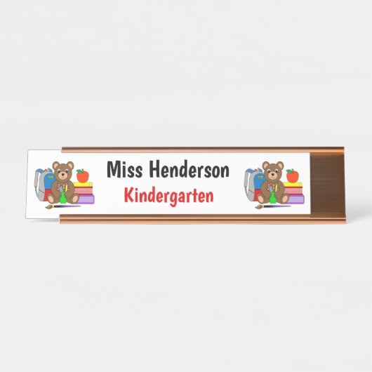 Teddy Bear mit Schulbedarf für Lehrer Schreibtischnamensplakette (Vorderseite )