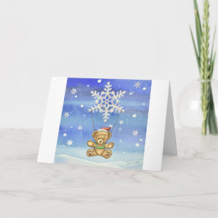Teddy Bear mit Snowflake Parachute Karte