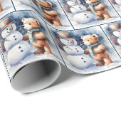 Teddy Bear mit Snowman Geschenkpapier (Rolleneckpunkt)