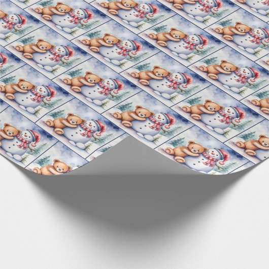 Teddy Bear mit Snowman Geschenkpapier (Ecke)