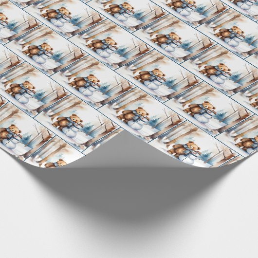 Teddy Bear mit Snowman Geschenkpapier (Ecke)