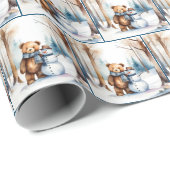 Teddy Bear mit Snowman Geschenkpapier (Rolleneckpunkt)