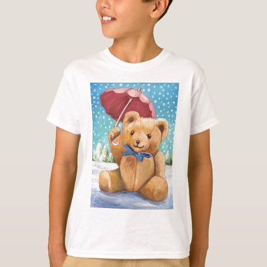 Teddy Bear mit Sonnenschirm Weihnachten T-Shirt (Vorderseite)