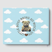 Teddy Bear mit Wood Sign Baby Dusche Gästebuch (Rückseite)