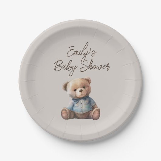 Teddy Bear Modern Boho Boy Baby Dusche Pappteller (Vorderseite)