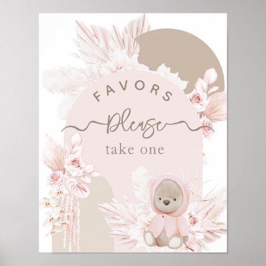 Teddy Bear Modern Boho Girl Baby Shower bevorzugt Poster (Vorne)