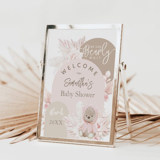 Teddy Bear Modern Boho Girl Baby Shower Fower Boar Poster