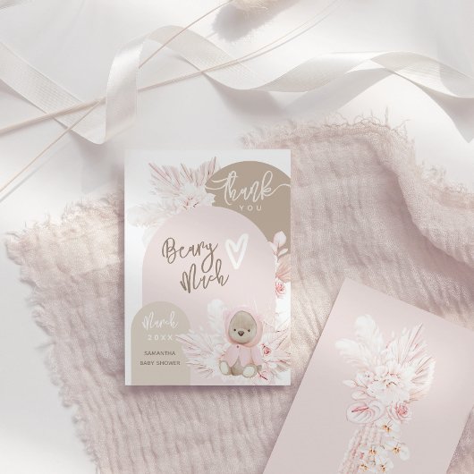 Teddy Bear Modern Boho Girl Babydusche Dankeskarte