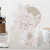 Teddy Bear Modern Boho Girl Babydusche Gästebuch Sockelschild (In Situ)