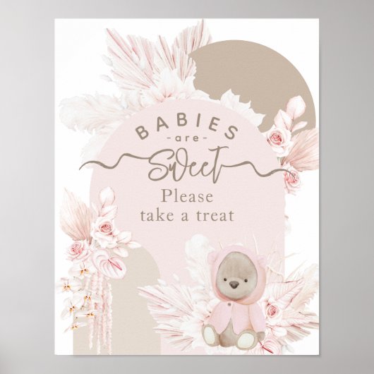 Teddy Bear Modern Boho Girl Babydusche Leckereien Poster (Vorne)
