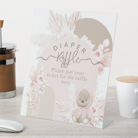 Teddy Bear Modern Boho Girl Babydusche Winzer Sockelschild (In Situ)