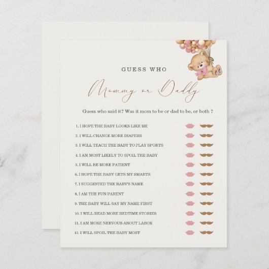 Teddy Bear Mommy oder Daddy Baby Shooting Game (Vorne/Hinten)