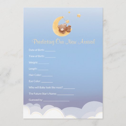 Teddy Bear Moon Baby Shower Prediction  Mitteilungskarte (Vorderseite)