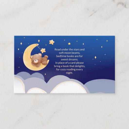 Teddy Bear Moon Blue Baby Shower Book Request Begleitkarte (Vorderseite)