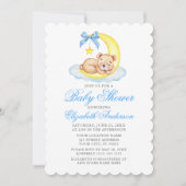 Teddy Bear Moon Blue Babydusche Einladung (Vorderseite)