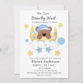 Teddy Bear Moon Clouds Stars Baby Boy Dusche Einladung (Vorderseite)