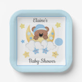 Teddy Bear Moon Clouds Stars Baby Boy Dusche Pappteller (Vorderseite)