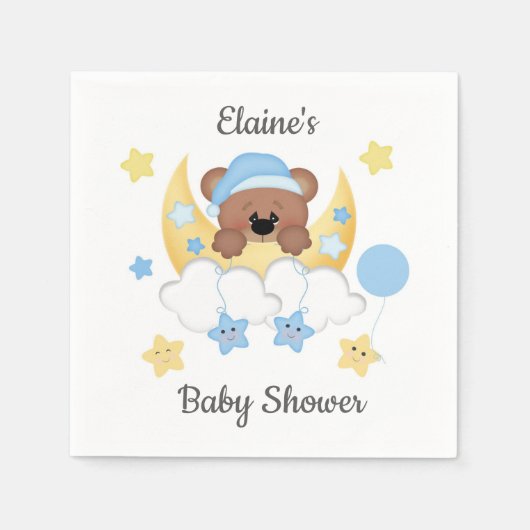 Teddy Bear Moon Clouds Stars Baby Boy Dusche Serviette (Vorderseite)