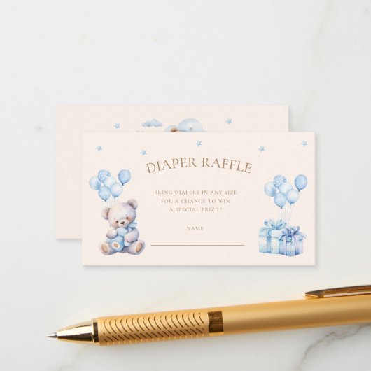 Teddy Bear Moon Diaper Raffle Ticket Begleitkarte (Vorderseite/Rückseite Beispiel)