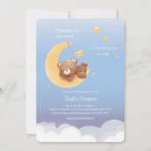 Teddy Bear Moon Dreamy Soft Blue Baby Shower Einladung (Vorderseite)