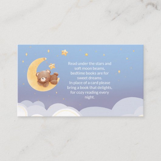 Teddy Bear Moon Soft Blue Baby Shower Book Request Begleitkarte (Vorderseite)
