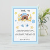 Teddy Bear Moon Stars Baby Boy Dusche Danke Einladung (Stehend Vorderseite)