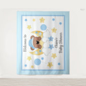 Teddy Bear Moon Stars Baby Boy Dusche Hintergrund Wandteppich (Vorderseite)