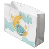 Teddy Bear Moon Stars Boy Baby Dusche Große Geschenktüte (Rückseite Schrägansicht)