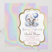 Teddy Bear, Moon, Stars Holographic Baby Show Einladung (Vorne/Hinten)