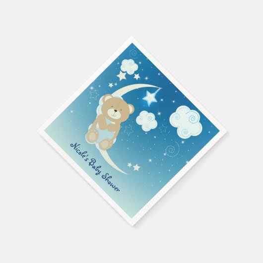 Teddy Bear Moon & Stars Kinderdusche Sprinkle Part Serviette (Ecke)