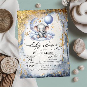 Teddy Bear Moon, Stars Watercolor Babydusche Einladung