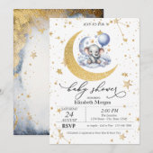 Teddy Bear Moon, Stars Watercolor Babydusche Einladung (Vorne/Hinten)